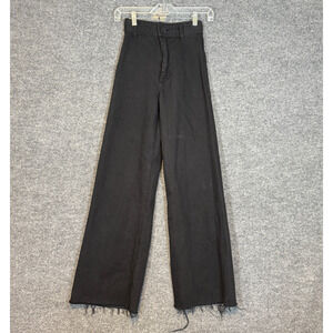 Zara Pants Womens 0 Black Jeans Denim Wide Leg High‎ Rise Frayed Hem Marine
